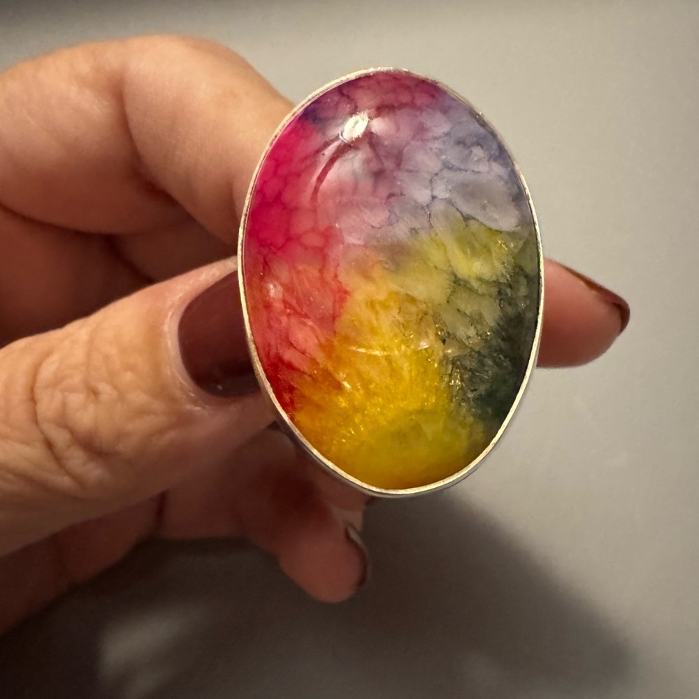 Multicolor Oval Statement Ring Made Of Sterling S… - image 3